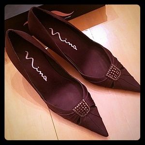 Nina Chocolate Brown Billie LS Luster Satin Heels